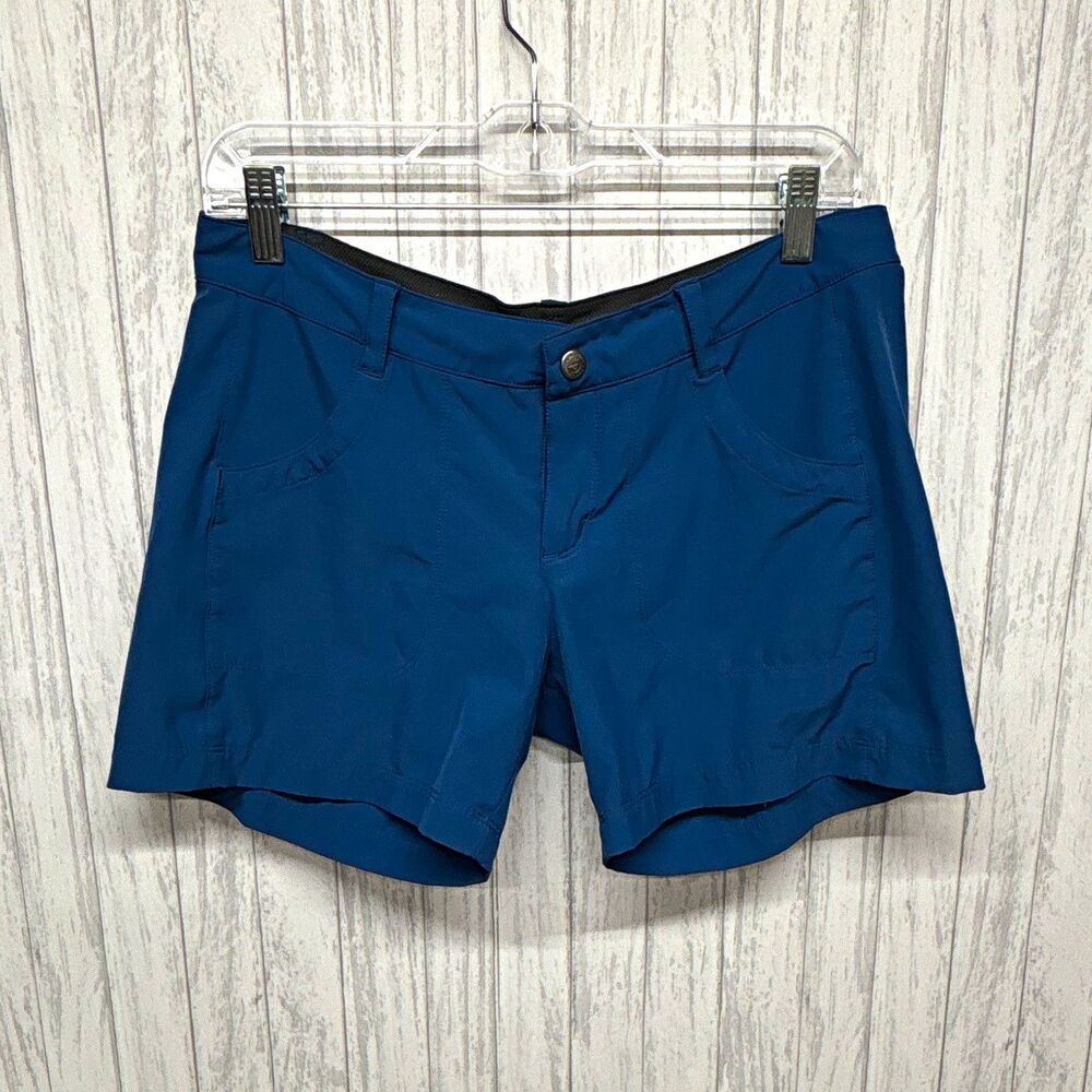 Patagonia Womens Blue Stretch Chino Shorts Size 8 Mid Rise Pockets Logo